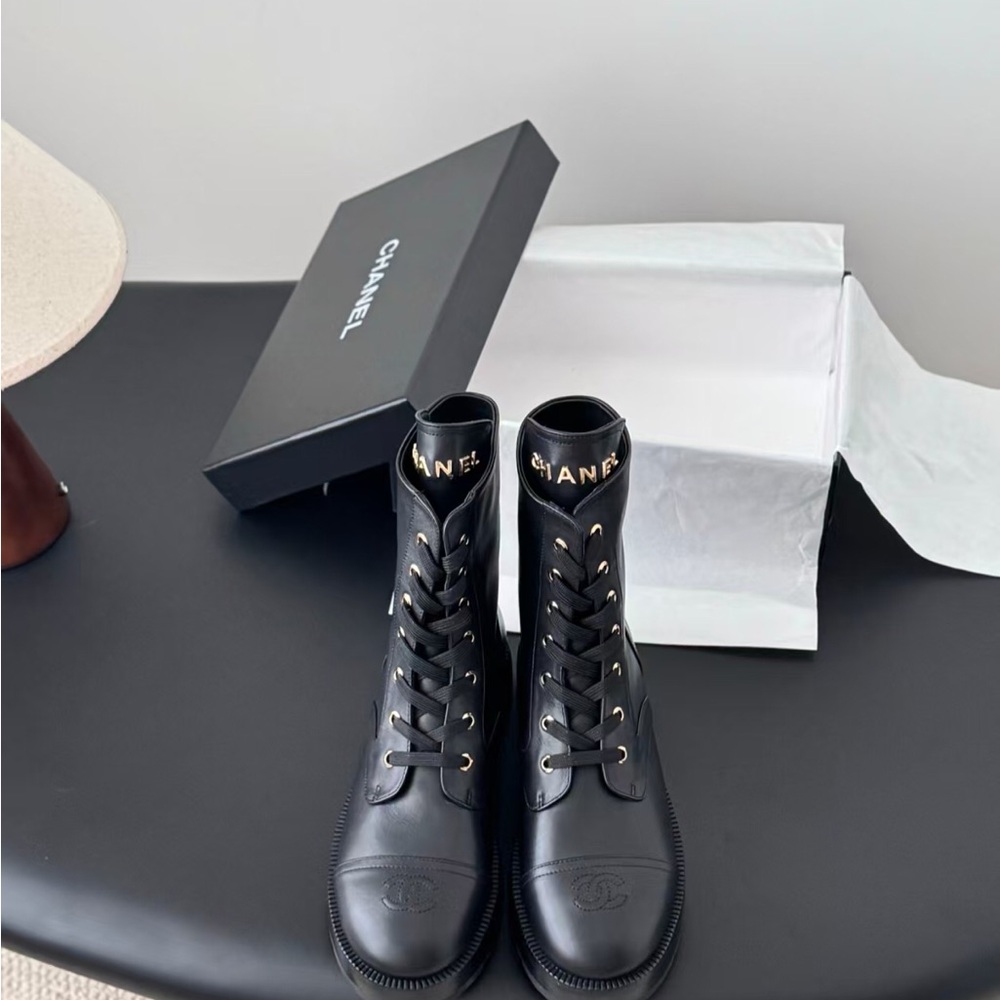Chanel Black Leather Women's Boots